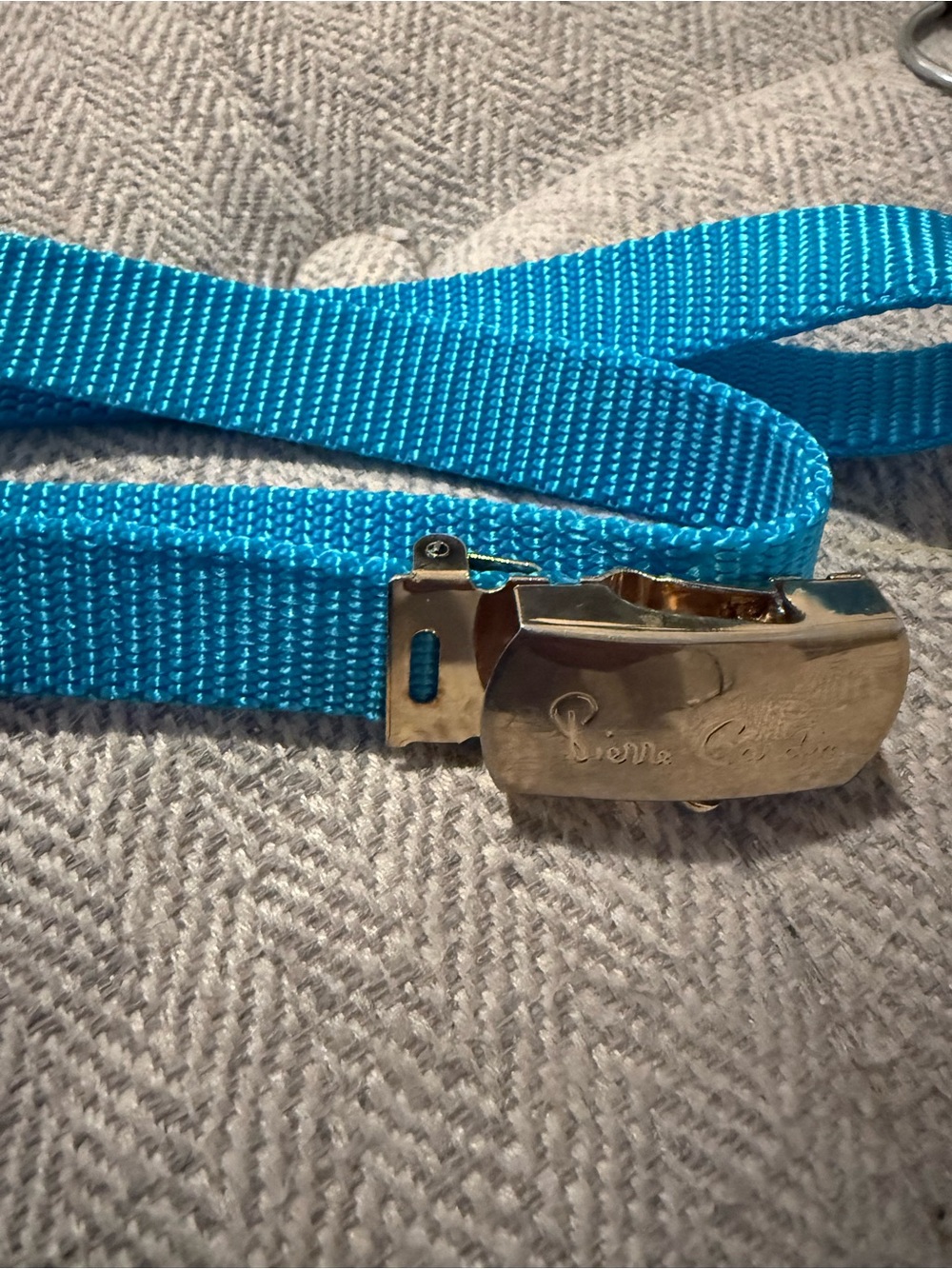 Pierre Cardin Bright Turquoise Webbing Belt with Gold Buckle
